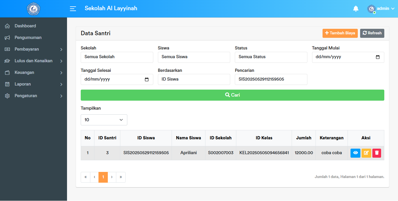 Data Santri - Filter